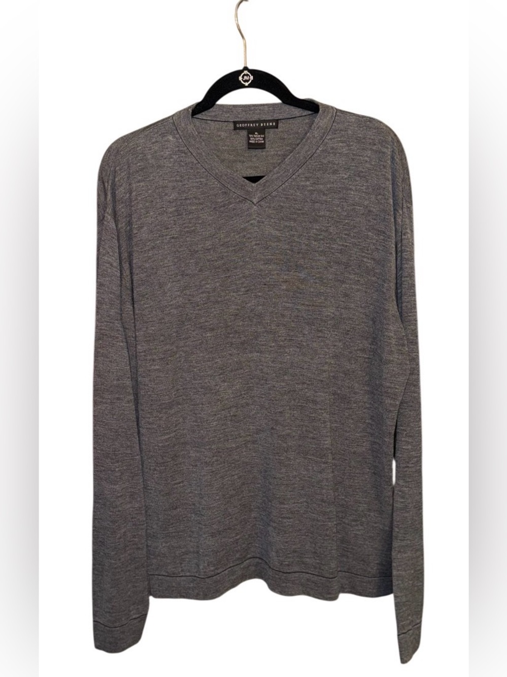 Geoffrey Beene XL Gray Silk Cotton V-Neck Sweater